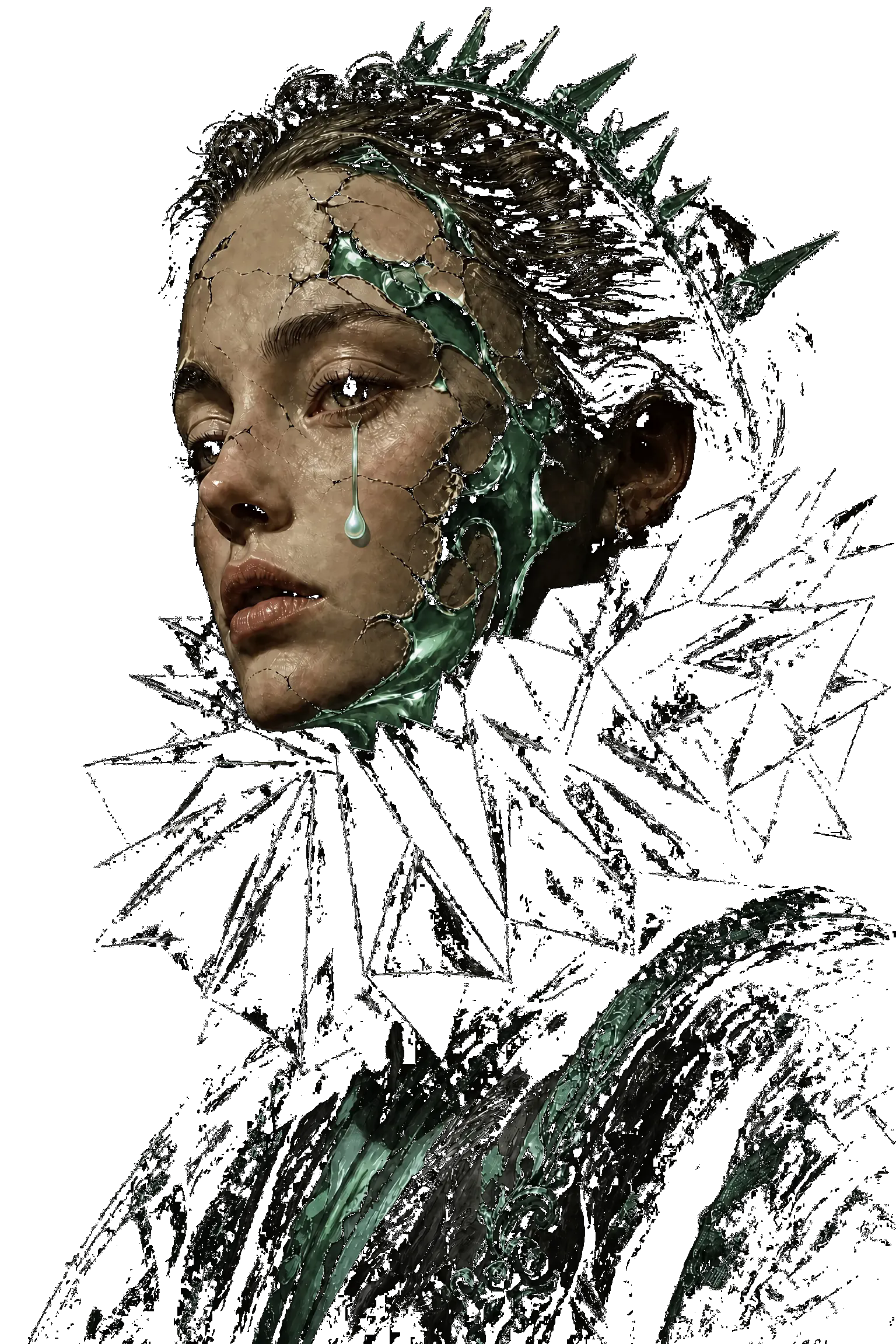 AI-generated portrait of a queen in obsidian glass, made with the Mynth API